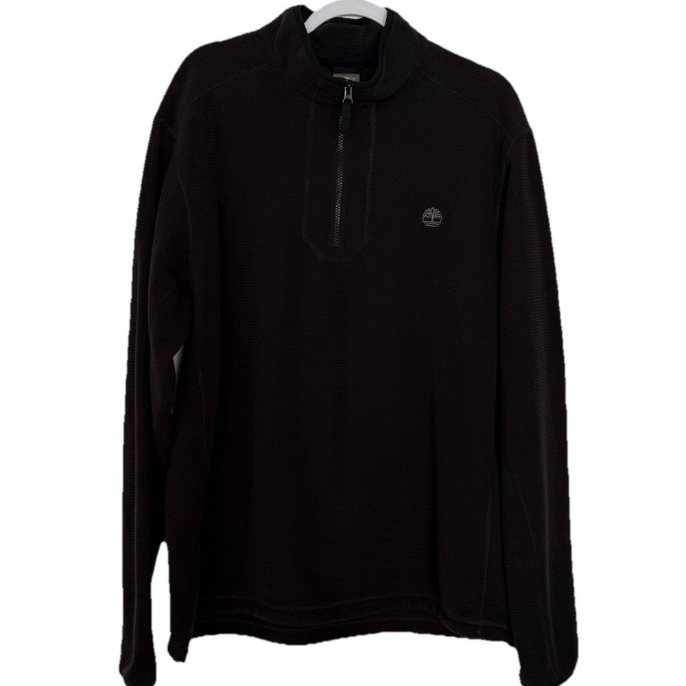 Timberland Pullover Mens 2XL Black Quarter Zip Fleece Waffle Knit Outdoor Hiking